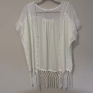 Lace Fringe Kimono Cover Up Sheer Bohemian Festival Beach Swim Miami Medium